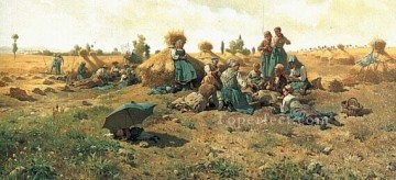 Campesinos almorzando en un campo paisana Daniel Ridgway Knight Pinturas al óleo